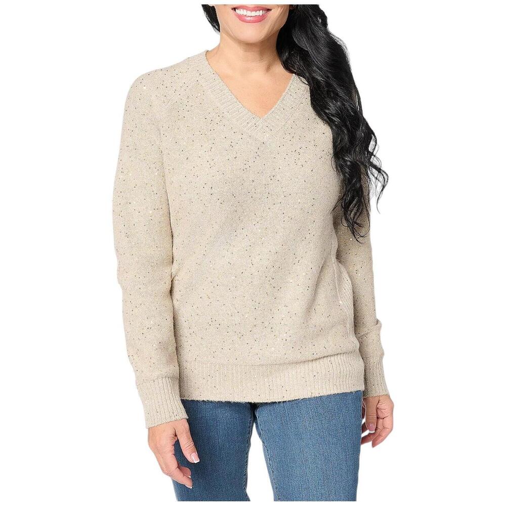 Jingle Belles by Kim Gravel Sugarplum Sparkle V-Neck Sweater Gold - Regular